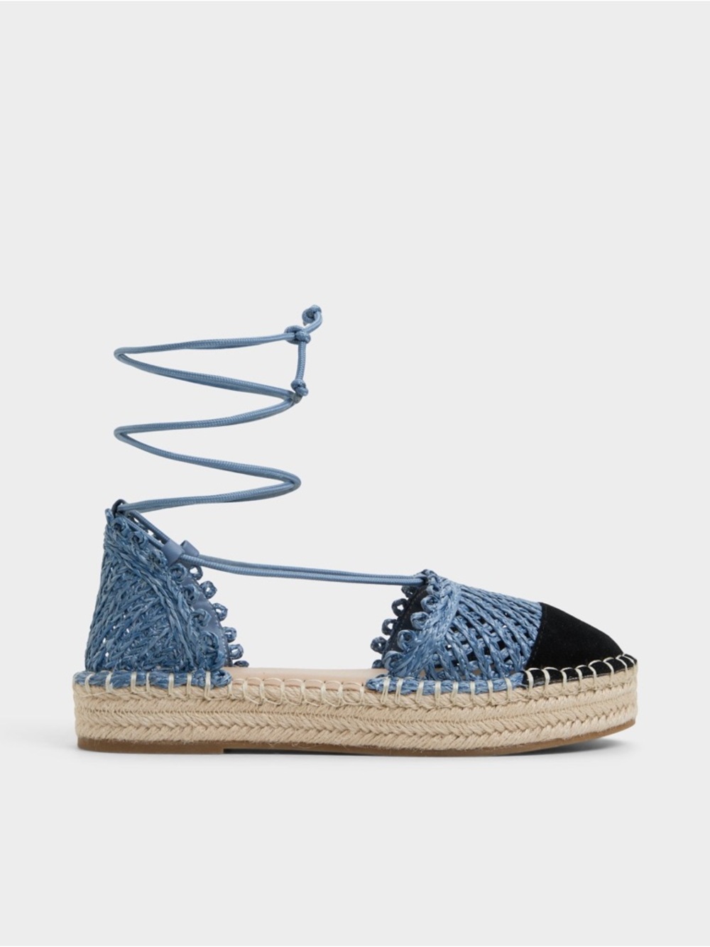ALDO Picot Espadrille Lace-Up Sandal Wedge Boho Denim Size 8